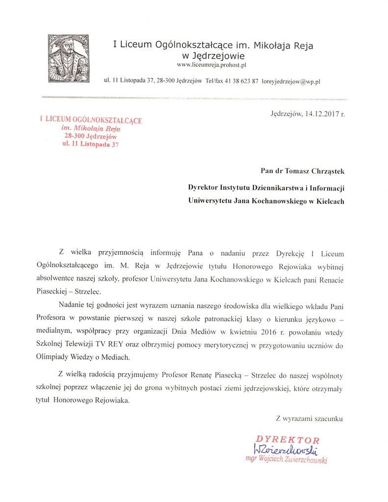 rejowiak-791x1024 Zaszczytny tytuł dla prof. Piaseckiej-Strzelec 
